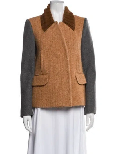 Pre-owned Carven Alpaca Colorblock Pattern Jacket In Brown