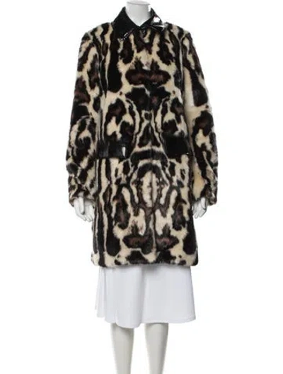 Pre-owned Carven Animal Print Faux Fur Coat In Black