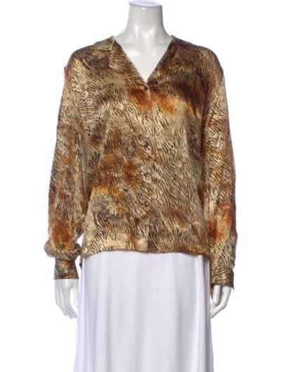 Pre-owned Carven Animal Print V-neck Blouse In Multicolor