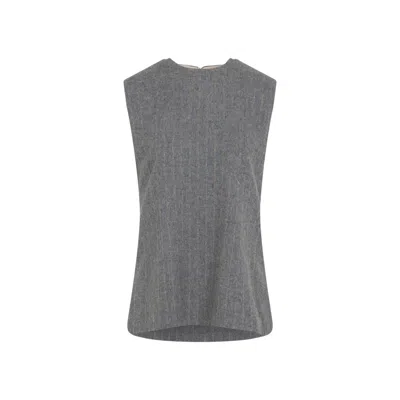 CARVEN ASYMMETRIC HEM WOOL BLEND SHIFT TOP WITH CAMEL STRIPES