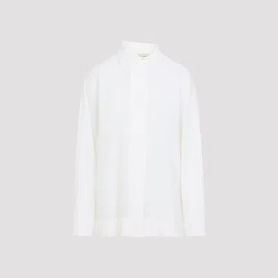 Carven Asymmetrical Collar Shirt In Cotton Voile In White