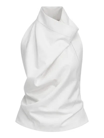 Carven Backless Draped Silk Top In White