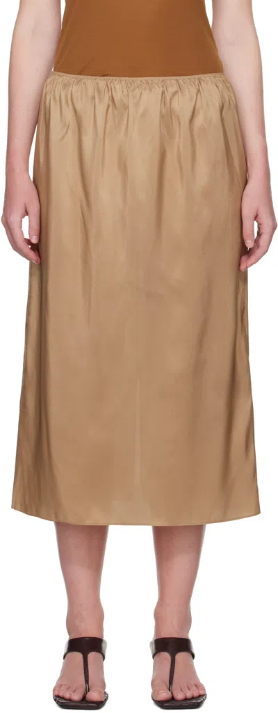 CARVEN BEIGE PULL-ON SILK TOILE MIDI SKIRT