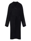 Carven Belted Brooch-embellished Coat In Black