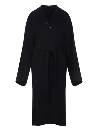 Carven Belted Brooch-embellished Coat In Black