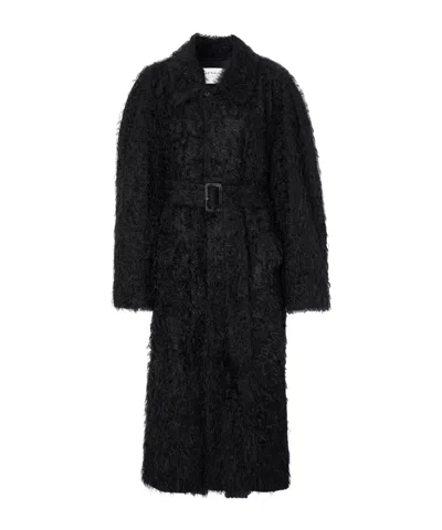 Carven Belted Faux-shearling Coat In Black