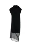 Carven Black Sheer Scarf Organdie Maxi Dress In Black
