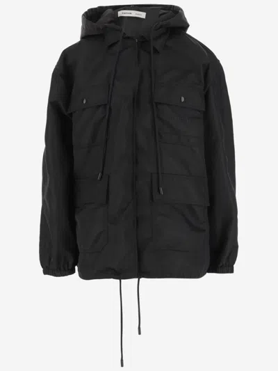 Carven Black Glossy Nylon Hooded Jacket