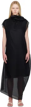 Carven Black Sheer Scarf Organdie Maxi Dress In Black