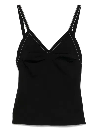 Carven Black Silk V-neck Top