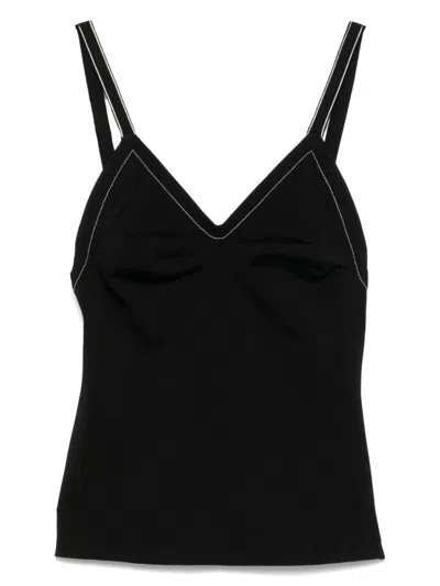 CARVEN BLACK SILK V-NECK TOP