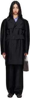 Carven Silk-wool Trench Coat In Black