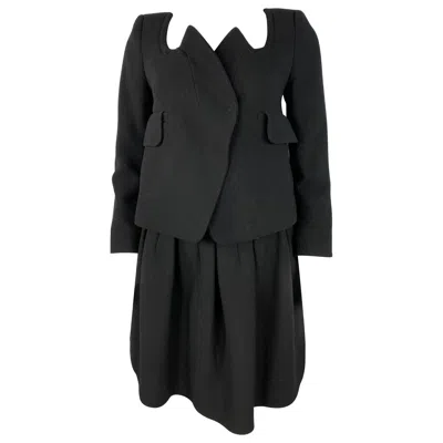 Pre-owned Carven Black Wool Blazer Jacket And Flare Mini Skirt Set, Size 38