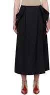 Carven Black Wrap Grain De Poudre Midi Skirt In Deep Black
