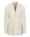 Carven Parchment White Wool Blazer With Notched Collar In White