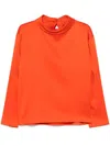 Carven Double Satin Blouse With High Collar In Orange