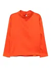 Carven Double Satin Blouse With High Collar In Orange