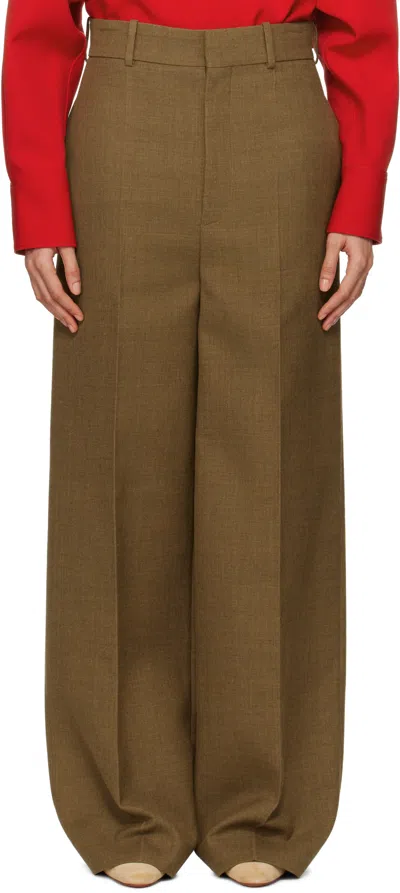 Carven Brown Double Worsted Wool Trousers In Ginger