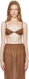 Carven Brown Sheer Bra In Stocking