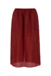 Carven Red Pull-on Silk Toile Midi Skirt In Brown