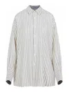 Carven Off-white Silk Shirt With Vertical Grey Stripes And Pointed Collar In White