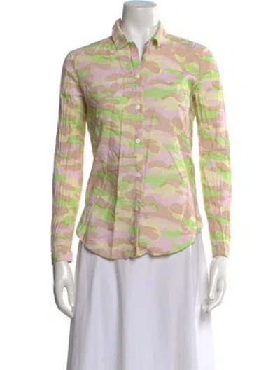 Pre-owned Carven Camouflage Print Long Sleeve Button-up Top In Pink