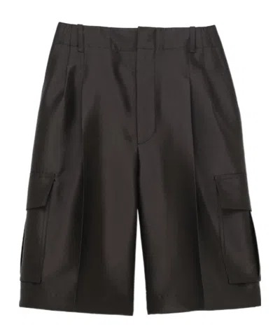 Carven Cargo Shorts In Silk Wool Couture In Brown