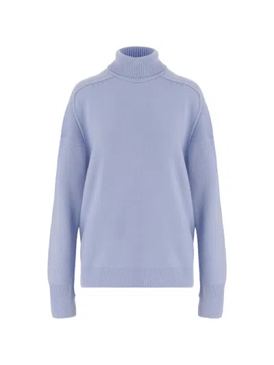 Carven Light Blue Ribbed Oversized High Neck Cashmere Sweater In Purple