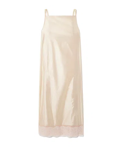 Carven Chantilly Lace-trimmed Satin Midi Dress In Neutral