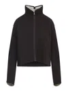 Carven Black Wool Jacket With High Stand Collar And Front Zipper Closure In Brown
