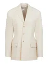 Carven Parchment White Wool Blazer With Notched Collar In Neutral