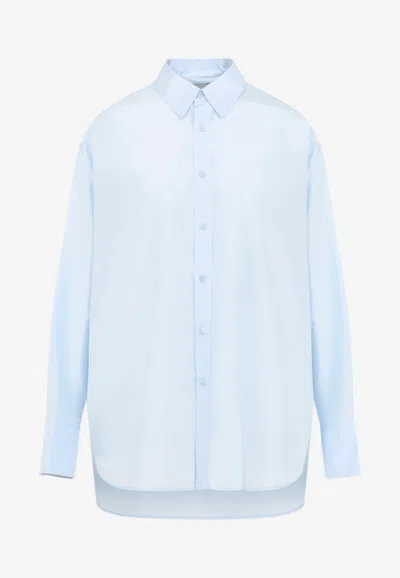 Carven Classic Long-sleeved Silk Shirt In Light Blue