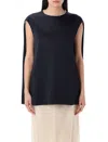 Carven Elegant Cocoon Top With Mock-pearl Trim In Navy