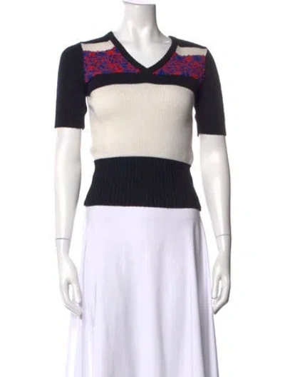 Pre-owned Carven Colorblock Pattern V-neck Sweater In Black