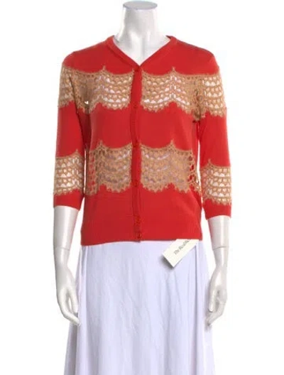 Pre-owned Carven Colorblock Pattern V-neck Sweater In Orange