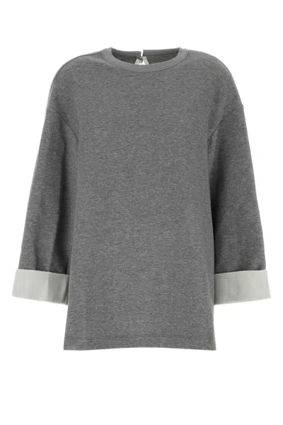 Carven Jt305-silk Cuff Sweatshirt In Gray