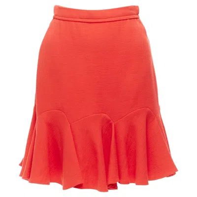 Pre-owned Carven Coral Orange Viscose Virgin Wool Frill Hem Mini Skirt It38 Xs In Red