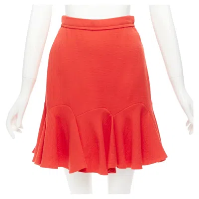 Pre-owned Carven Coral Orange Viscose Virgin Wool Frill Hem Mini Skirt It38 Xs In Red