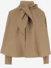 Carven Tie-neck Cotton Blouse In Neutral