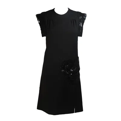 Pre-owned Carven Couture Paris 1960's Black Sequin Dress With Structured Shoulders Size 2