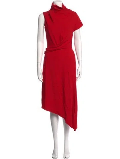 Pre-owned Carven Cowl Neck Midi Length Dress In Red