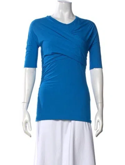 Pre-owned Carven Cowl Neck Short Sleeve Top In Blue
