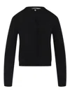 Carven Silk Button-up Sweater With Round Neckline In Black