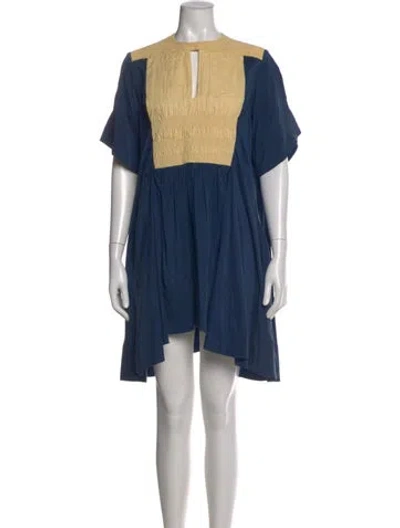 Pre-owned Carven Crew Neck Mini Dress In Blue