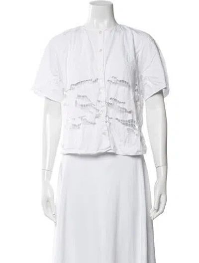 Pre-owned Carven Crew Neck Short Sleeve Button-up Top In White