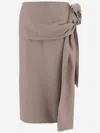 Carven Crossover Wool Skirt With Knot In Brown