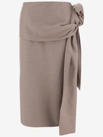 Carven Crossover Wool Skirt With Knot In Brown