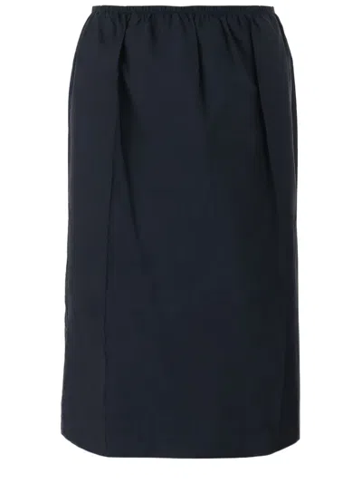 Carven Dark Navy Back-slit Nylon Midi Skirt In Blue