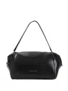 Carven Black Leather Shoulder Bag With Gold Accent In Deep Black