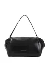 Carven Black Leather Shoulder Bag With Gold Accent In Deep Black